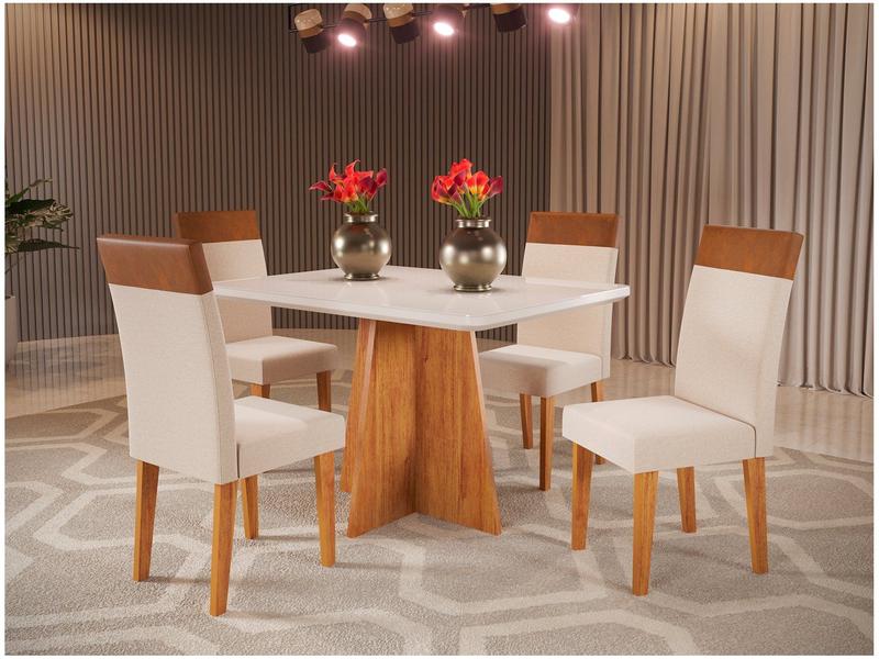 Mesa de Jantar 4 Cadeiras Retangular Tampo de MDF com Vidro Mel e Off White Viena Mesa de Jantar 4 Cadeiras Retangular Tampo de MDF com Vidro Mel e Off White Viena