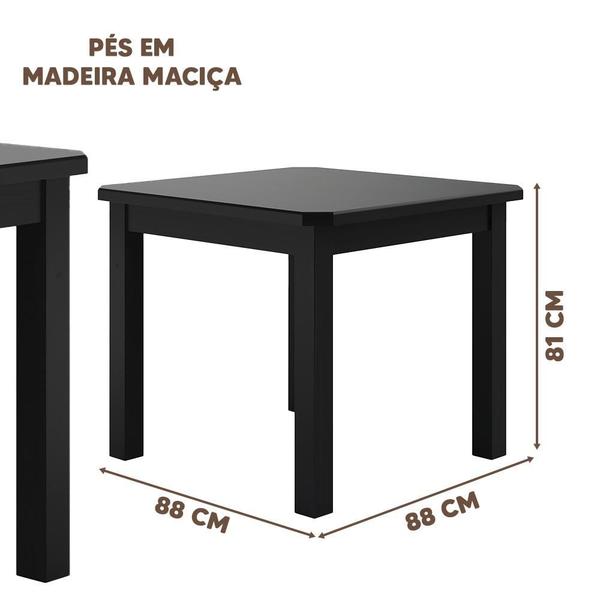 Imagem de Mesa De Jantar 4 Lugares 88cm Com Pés Em Madeira Maciça Robusta Preto Safira Shop Jm