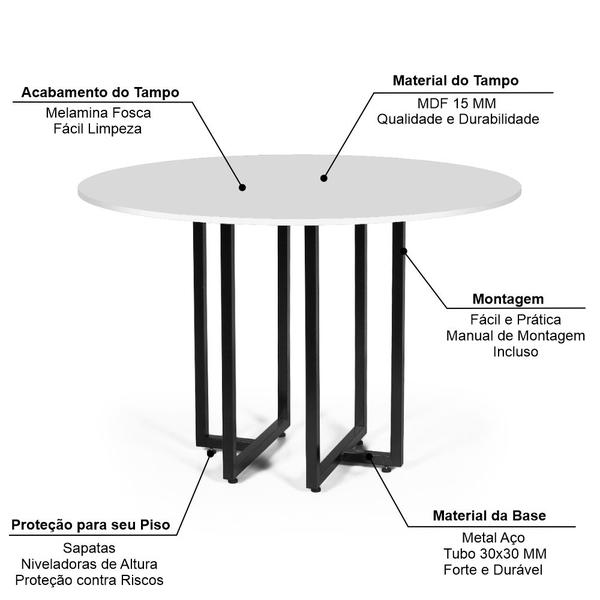 Imagem de Mesa de Jantar 4 Lugares 90cm Redonda Industrial Dommus Branca - Straub Web