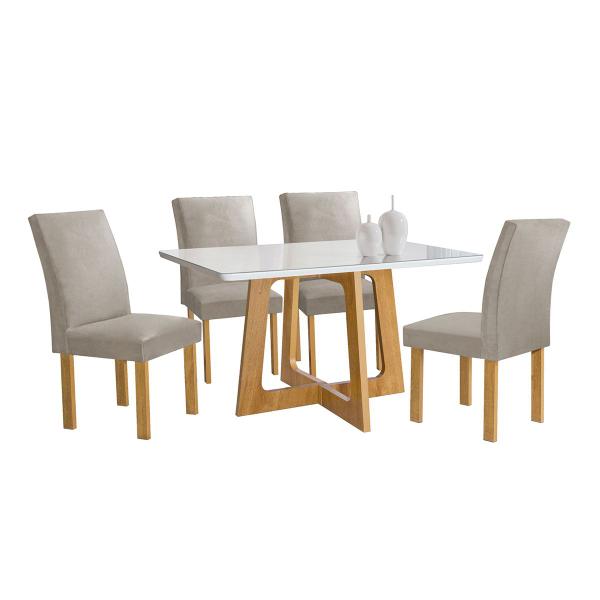 Imagem de Mesa de Jantar 4 Lugares Arizona Canela com Vidro Cinamomo/Off White/Bege Claro 20766 - Cel Móveis