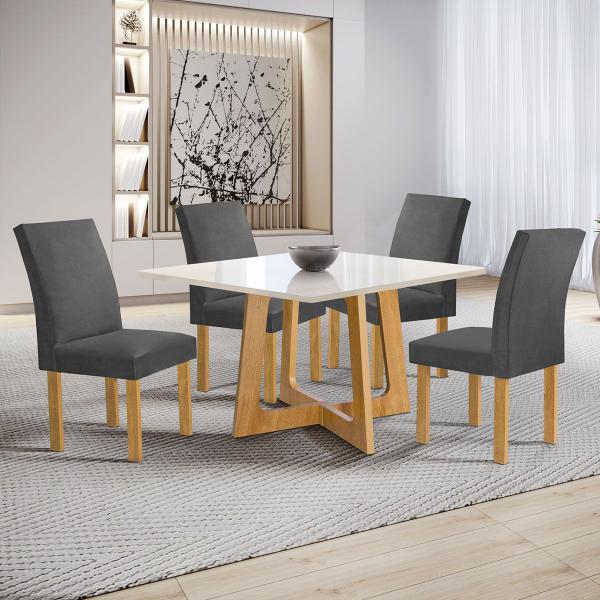 Imagem de Mesa de Jantar 4 Lugares Arizona Canela com Vidro Cinamomo/Off White/Cinza - Cel Móveis