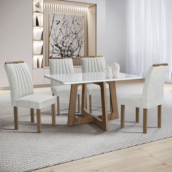 Imagem de Mesa de Jantar 4 Lugares Arizona com Vidro Chocolate/Off White/Boucle Gelo 20767 - Cel Móveis