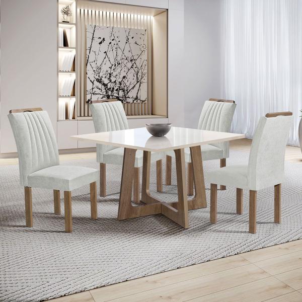 Imagem de Mesa de Jantar 4 Lugares Arizona com Vidro Chocolate/Off White/Boucle Gelo - Cel Móveis