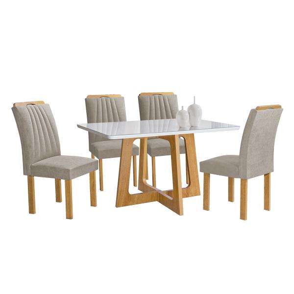 Imagem de Mesa de Jantar 4 Lugares Arizona com Vidro  Cinamomo/Off White/Bege Claro 20767 - Cel Móveis