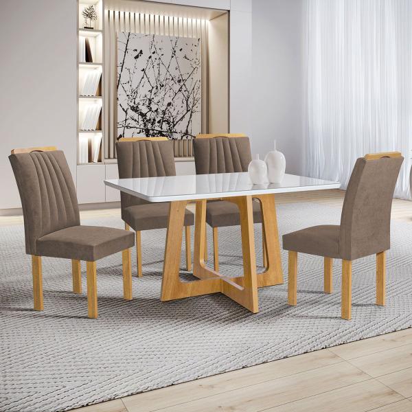 Imagem de Mesa de Jantar 4 Lugares Arizona com Vidro  Cinamomo/Off White/Bege Escuro 20767 - Cel Móveis