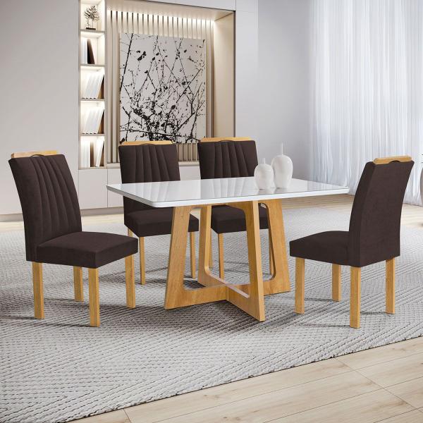 Imagem de Mesa de Jantar 4 Lugares Arizona com Vidro  Cinamomo/Off White/Marrom 20767 - Cel Móveis