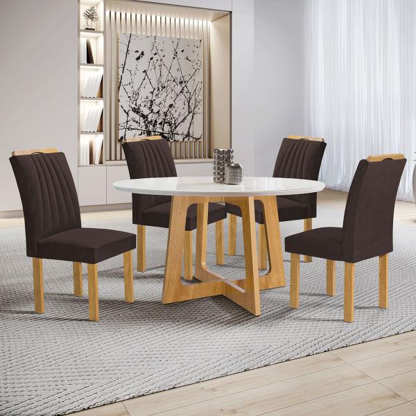 Imagem de Mesa de Jantar 4 Lugares Arizona com Vidro Cinamomo/Off White/Marrom 20771 - Cel Móveis