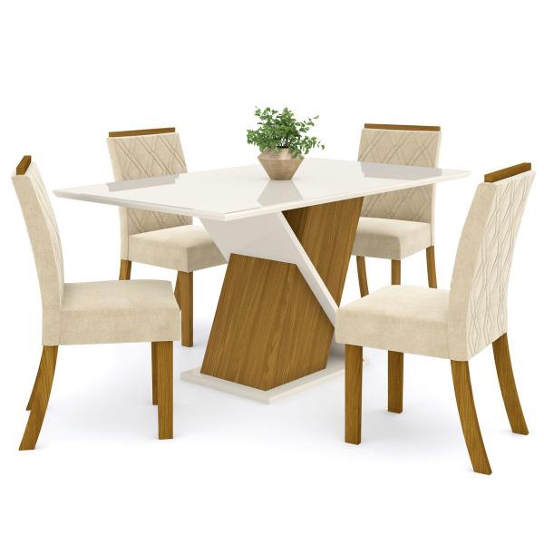 Imagem de Mesa de Jantar 4 Lugares Carol Nature/Off White/Linho - Bci Móveis