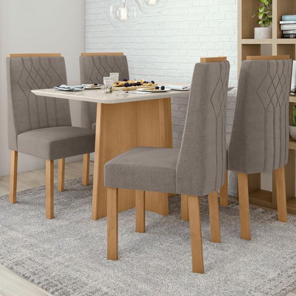 Imagem de Mesa de Jantar 4 Lugares Celebrare Amêndoa Clean/Off White/Suede Animale Bege 76440 - Móveis Lopas