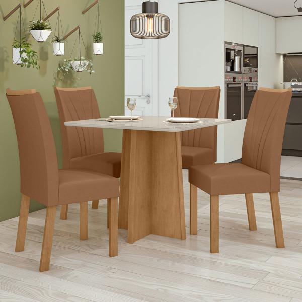 Imagem de Mesa de Jantar 4 Lugares Celebrare Apogeu com Vidro Amêndoa Clean/Off White/material sintético Caramelo  - Móveis Lopas