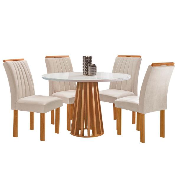 Imagem de Mesa de Jantar 4 Lugares Kansas/Arizona com Vidro Cinamomo/Off White/Suede Bege 17990 - Cel Móveis