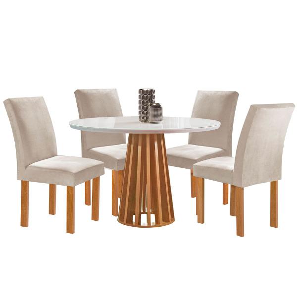 Imagem de Mesa de Jantar 4 Lugares Kansas/Canela com Vidro Cinamomo/Off White/Suede Bege 17992 - Cel Móveis