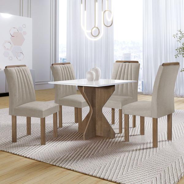 Imagem de Mesa de Jantar 4 Lugares Laura Arizona com Vidro 100% Mdf  Chocolate/Off White/Veludo Bege Claro - Cel Móveis