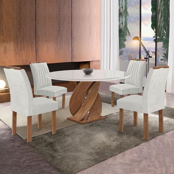 Imagem de Mesa de Jantar 4 Lugares Luna Arizona com Vidro 100% Mdf Chocolate/Off White/Boucle Gelo 20782 - Cel Móveis