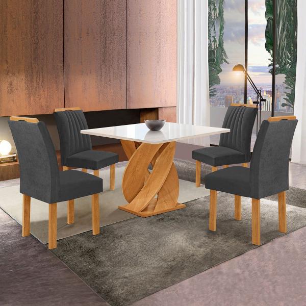 Imagem de Mesa de Jantar 4 Lugares Luna Arizona com Vidro 100% Mdf Cinamomo/Off White/Boucle Cinza - Cel Móveis