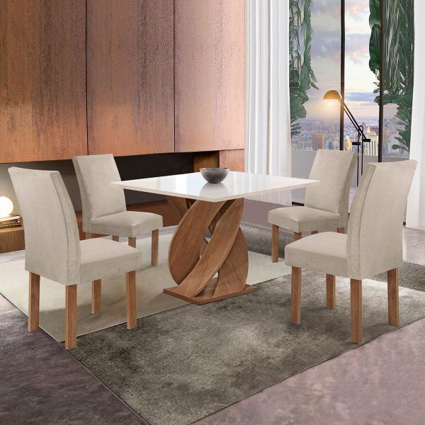 Imagem de Mesa de Jantar 4 Lugares Luna Canela com Vidro 100% Mdf Chocolate/Off White/Boucle Bege - Cel Móveis