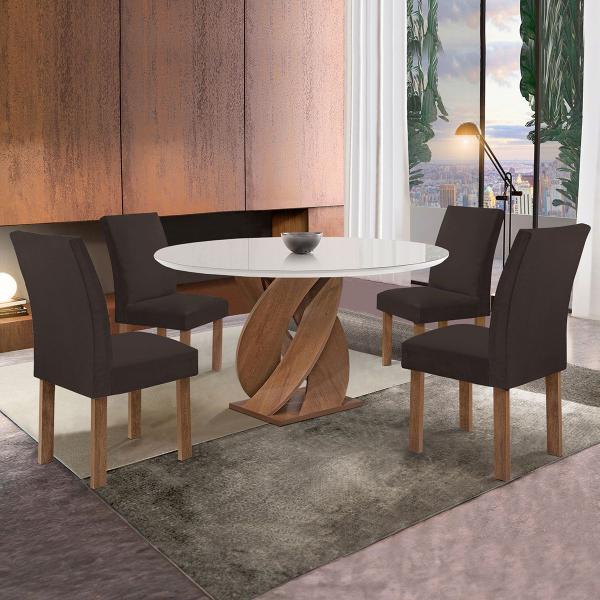 Imagem de Mesa de Jantar 4 Lugares Luna Canela com Vidro 100% Mdf Chocolate/Off White/Marrom 20783 - Cel Móveis