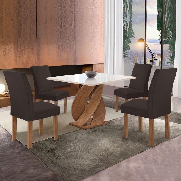 Imagem de Mesa de Jantar 4 Lugares Luna Canela com Vidro 100% Mdf Chocolate/Off White/Veludo Marrom - Cel Móveis