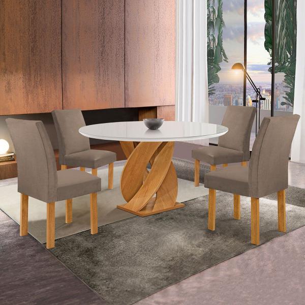 Imagem de Mesa de Jantar 4 Lugares Luna Canela com Vidro 100% Mdf Cinamomo/Off White/Bege Escuro 20783 - Cel Móveis