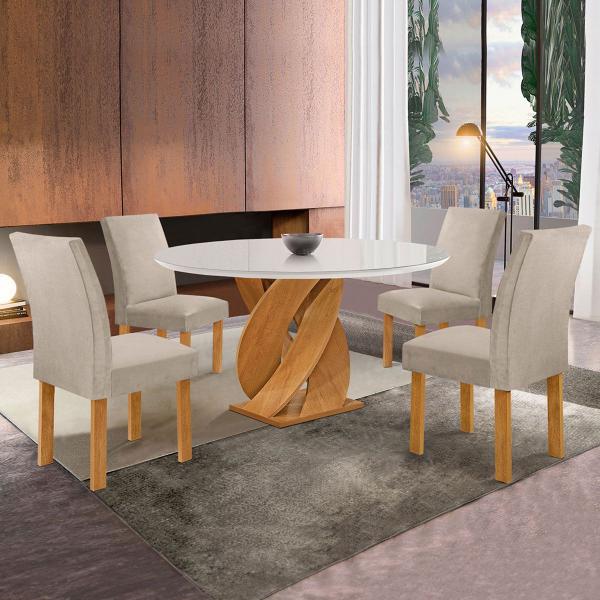 Imagem de Mesa de Jantar 4 Lugares Luna Canela com Vidro 100% Mdf Cinamomo/Off White/Boucle Bege 20783 - Cel Móveis