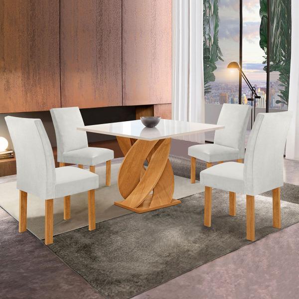 Imagem de Mesa de Jantar 4 Lugares Luna Canela com Vidro 100% Mdf Cinamomo/Off White/Boucle Gelo - Cel Móveis