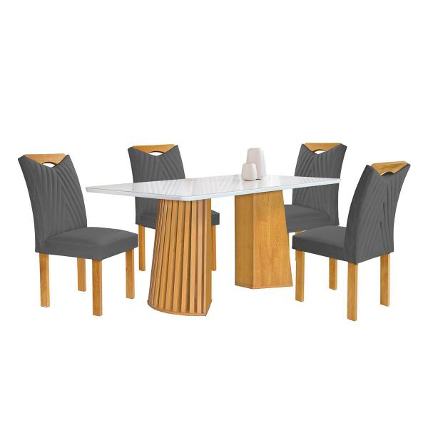 Imagem de Mesa de Jantar 4 Lugares Stella com Vidro Ripado Cinamomo/Off White/Cinza - Cel Móveis