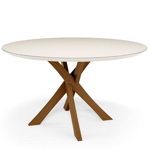 Imagem de Mesa De Jantar 4 Lugares Tampo de Vidro Redonda Cora 120 cm M04 Off White - Lyam