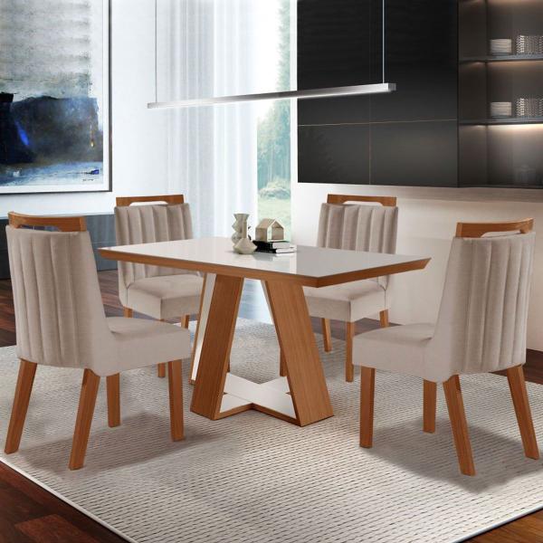 Imagem de Mesa de Jantar 4 Lugares Viena com Vidro Prêmio/Off White/Linho Bege - Lj Móveis