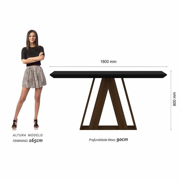 Imagem de Mesa De Jantar 6 Cadeiras 1,60 Ravena Imbuia/preto/bege - M. Arapongas