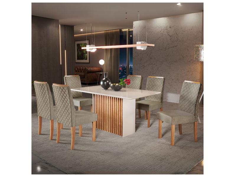 Mesa de Jantar 6 Cadeiras 6 Lugares Retangular Mel e Off White Sonetto Móveis Cris Mesa de Jantar 6 Cadeiras 6 Lugares Retangular Mel e Off White Sonetto Móveis Cris