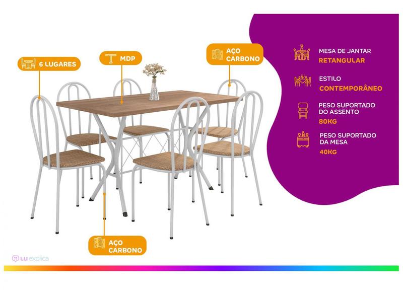 Imagem de Mesa de Jantar 6 Cadeiras Retangular Branca