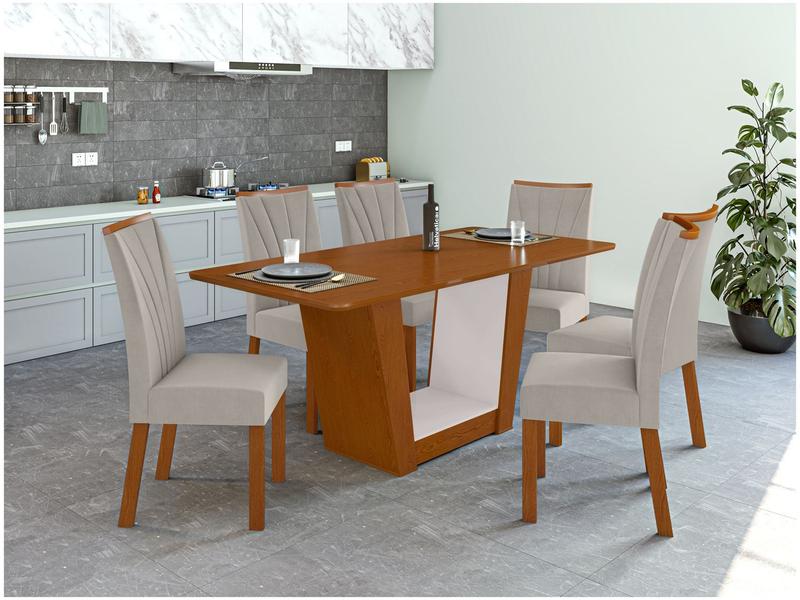 Mesa de Jantar 6 Cadeiras Retangular Frassino e Off White Tampo de MDF Apogeu Móveis Lopas Mesa de Jantar 6 Cadeiras Retangular Frassino e Off White Tampo de MDF Apogeu Móveis Lopas