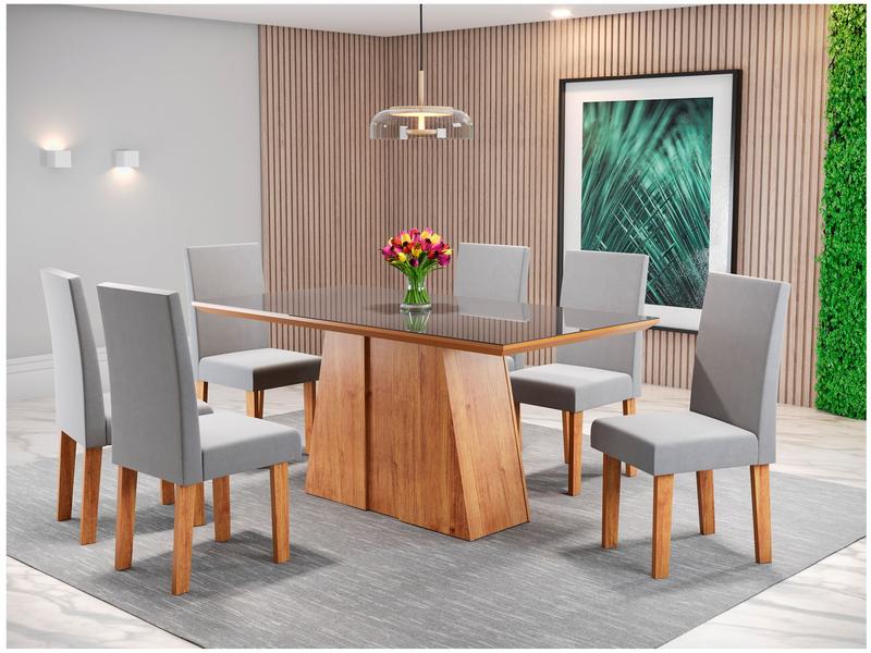 Mesa de Jantar 6 Cadeiras Retangular Mel Cinza e Grafite Viero Móveis Roma Mesa de Jantar 6 Cadeiras Retangular Mel Cinza e Grafite Viero Móveis Roma