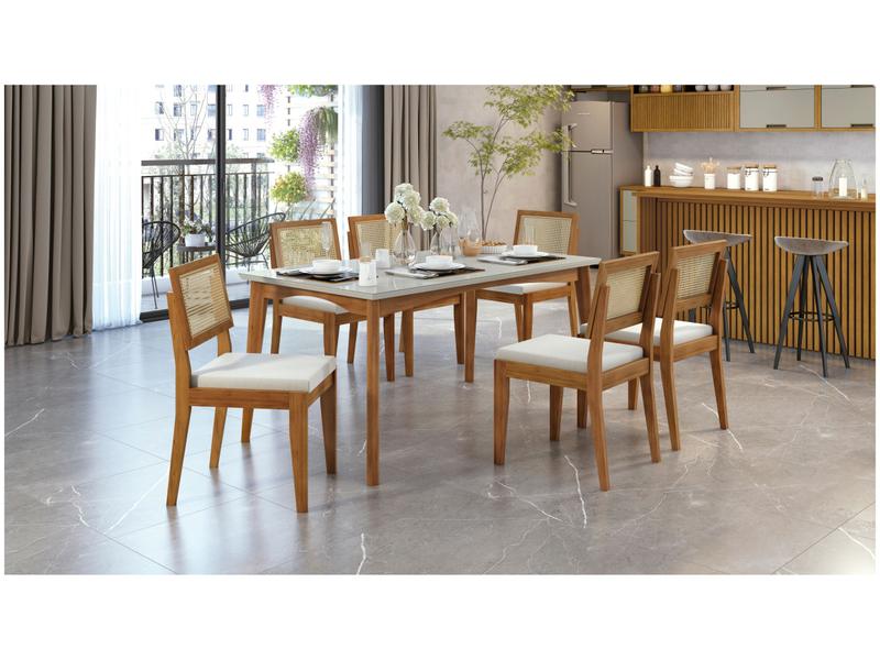 Mesa de Jantar 6 Cadeiras Retangular - Mel e Off White Nesher Monalisa Mesa de Jantar 6 Cadeiras Retangular - Mel e Off White Nesher Monalisa
