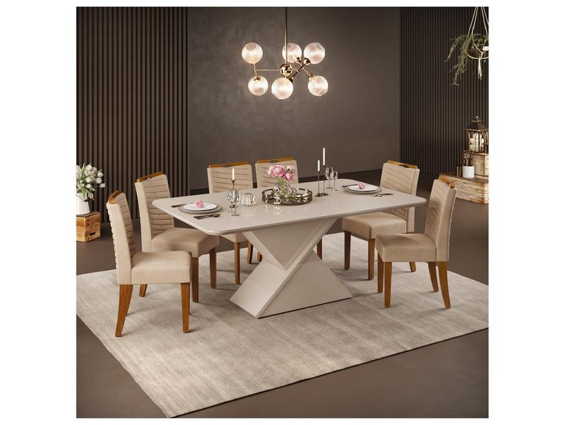 Mesa de Jantar 6 Cadeiras Retangular Off White e Saara DJ Móveis Firenze