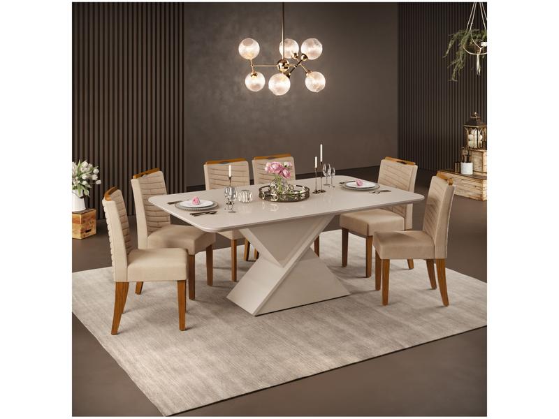 Mesa de Jantar 6 Cadeiras Retangular Off White e Saara DJ Móveis Firenze Mesa de Jantar 6 Cadeiras Retangular Off White e Saara DJ Móveis Firenze