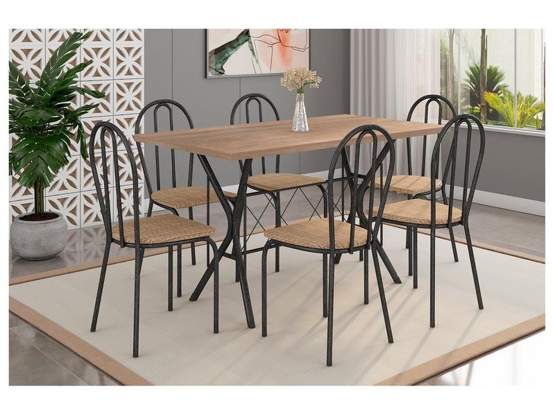 Mesa de Jantar 6 Cadeiras Retangular Preta