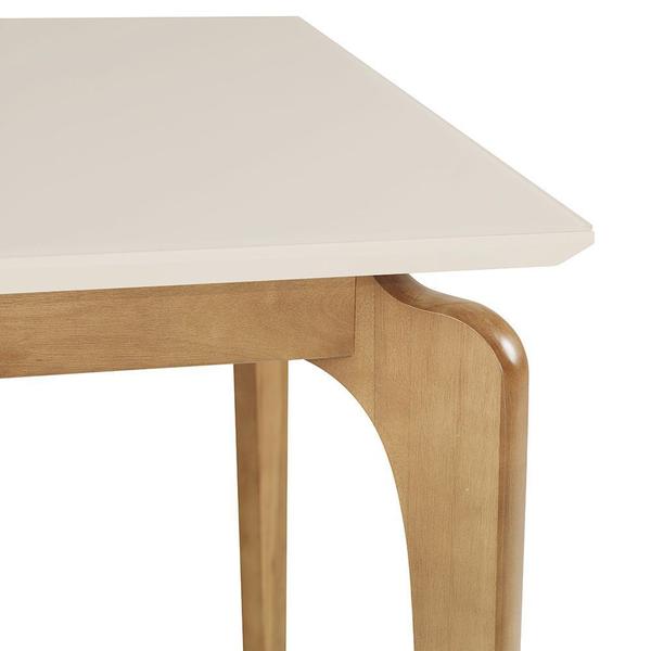 Imagem de Mesa de Jantar 6 lugares 160cm Moderna Tampo com Vidro Base Madeira Maciça Cirrus - Off White/Imbuia Bahia