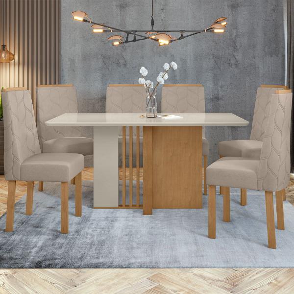 Imagem de Mesa de Jantar 6 Lugares Astrid 100% Mdf Amêndoa Clean/Off White/Veludo Creme 74884.118 - Móveis Lopas