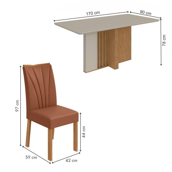 Imagem de Mesa de Jantar 6 Lugares Astrid Apogeu com Vidro Amêndoa Clean/Off White/material sintético Caramelo - Móveis Lopas