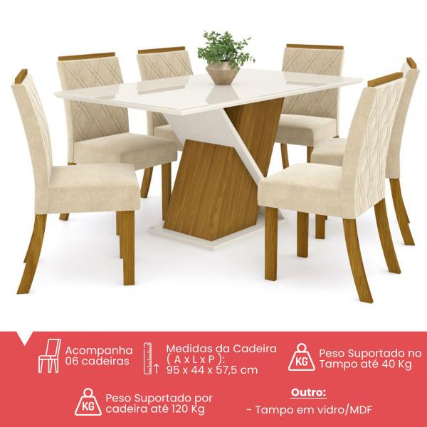 Imagem de Mesa de Jantar 6 Lugares Carol Nature/Off White/Linho - Bci Móveis