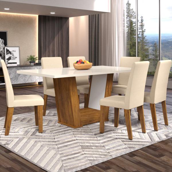 Imagem de Mesa de Jantar 6 Lugares Floripa Seda/Blonde/Nude - Viero Móveis