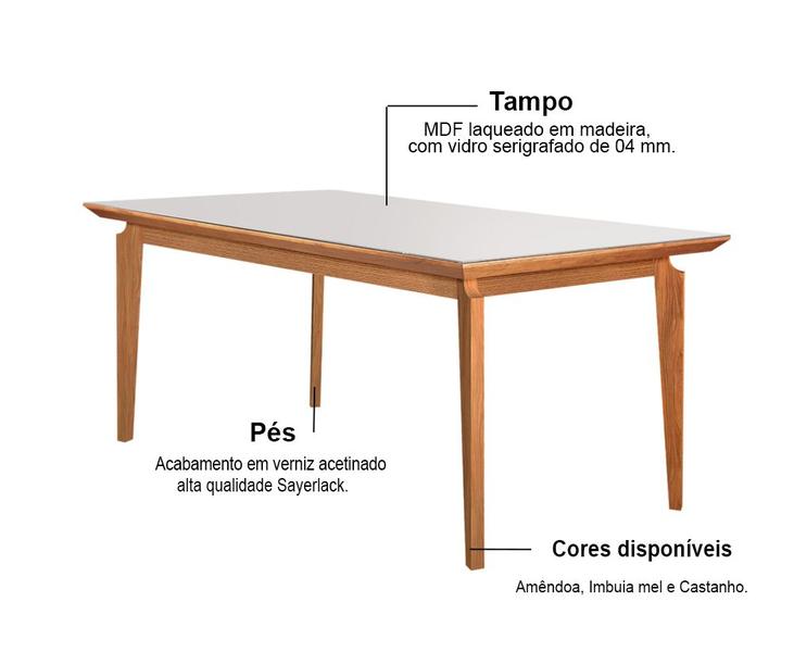 Imagem de Mesa de Jantar 6 Lugares Imbuia Tampo Branco 1,65m - Zotz