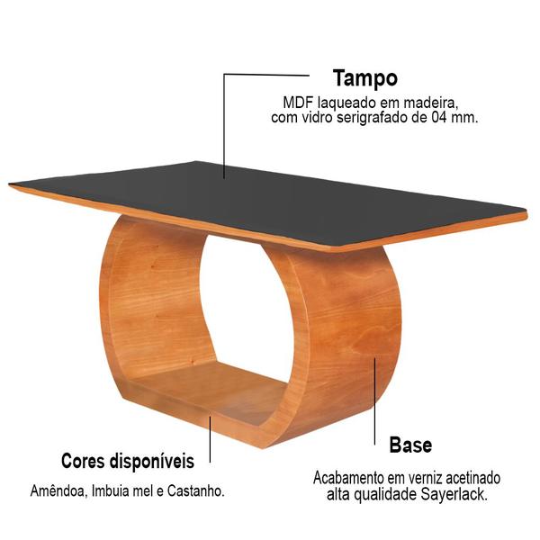 Imagem de Mesa de Jantar 6 Lugares Imbuia Tampo Preto 2m - Sirkel