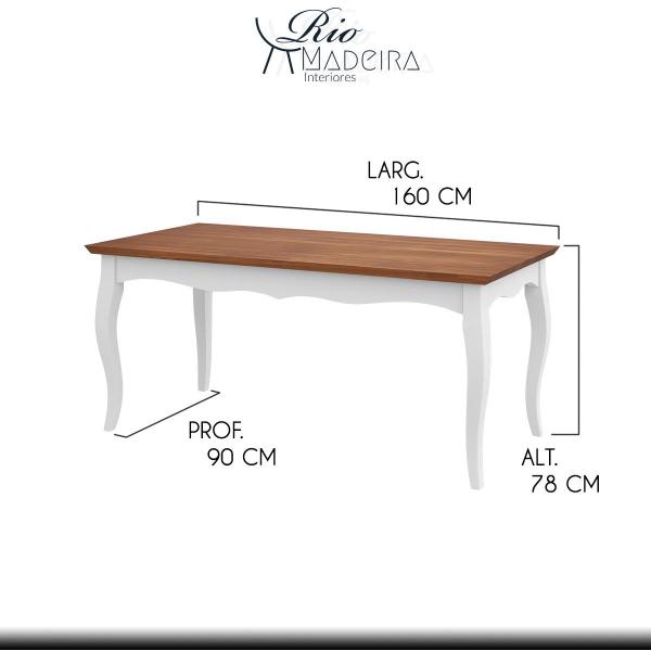 Imagem de Mesa de Jantar 6 Lugares Imperial Clássica Luiz XV 160Cm Italy Madeira Maciça Imbuia Branco Laca-RMI