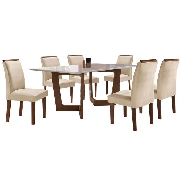 Imagem de Mesa de Jantar 6 Lugares Itália com Vidro Chocolate/Off White/Bege - Panorama Móveis