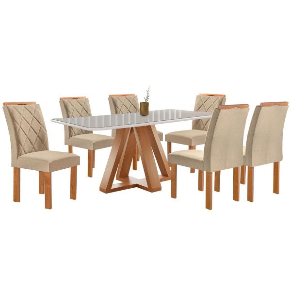 Imagem de Mesa de Jantar 6 Lugares Kyra/Arthus com Vidroe Cinamomo/Off White/Suede Cru - Cel Móveis