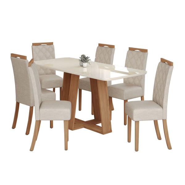 Imagem de Mesa de Jantar 6 Lugares Lins/Bella com Vidro Nature/Off White/Linho - Henn