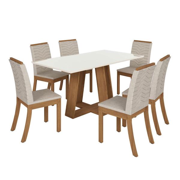 Imagem de Mesa de Jantar 6 Lugares Lins Isa com Vidro Nature/Off White/Linho - Henn