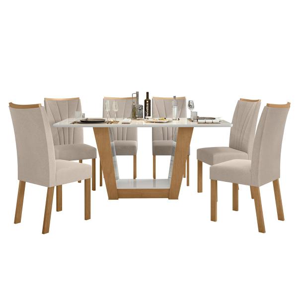 Imagem de Mesa de Jantar 6 Lugares Luiza Amêndoa Clean/Off White/Veludo Naturale Creme - Panorama Móveis